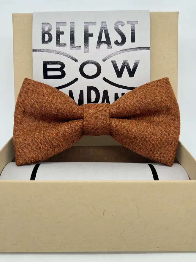 orange handmade tweed bow tie