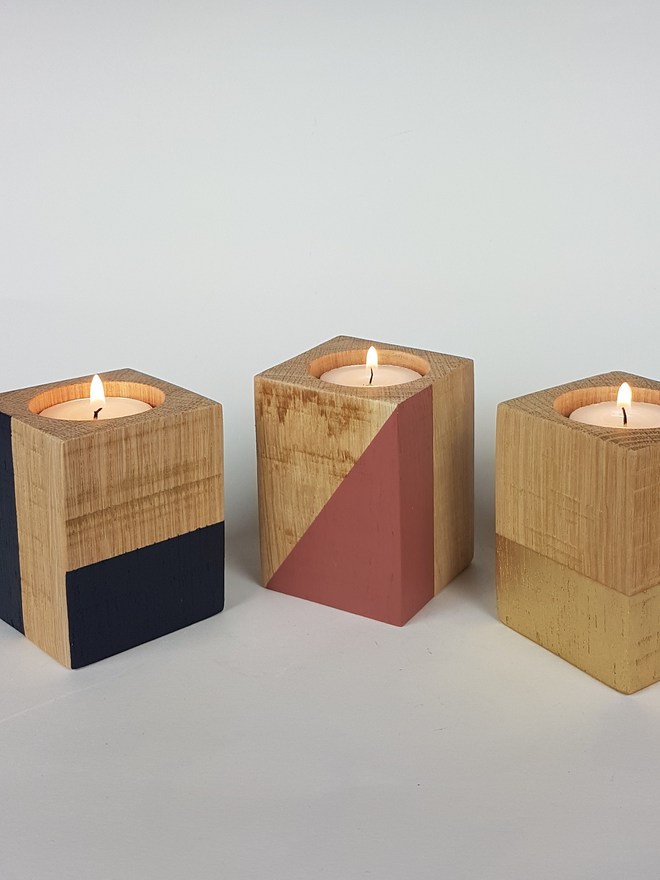 Tall Geometric Design Wooden Cube Candle