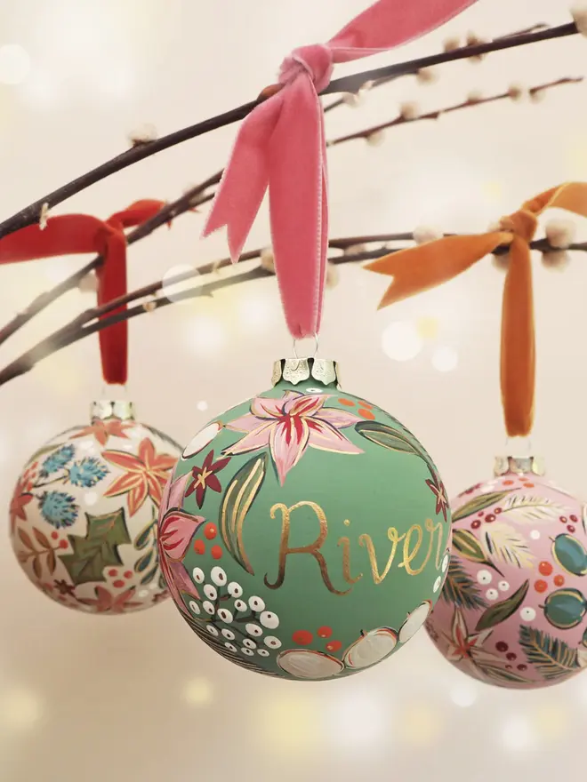 Large Hand Painted Floral Baubles - Personalised