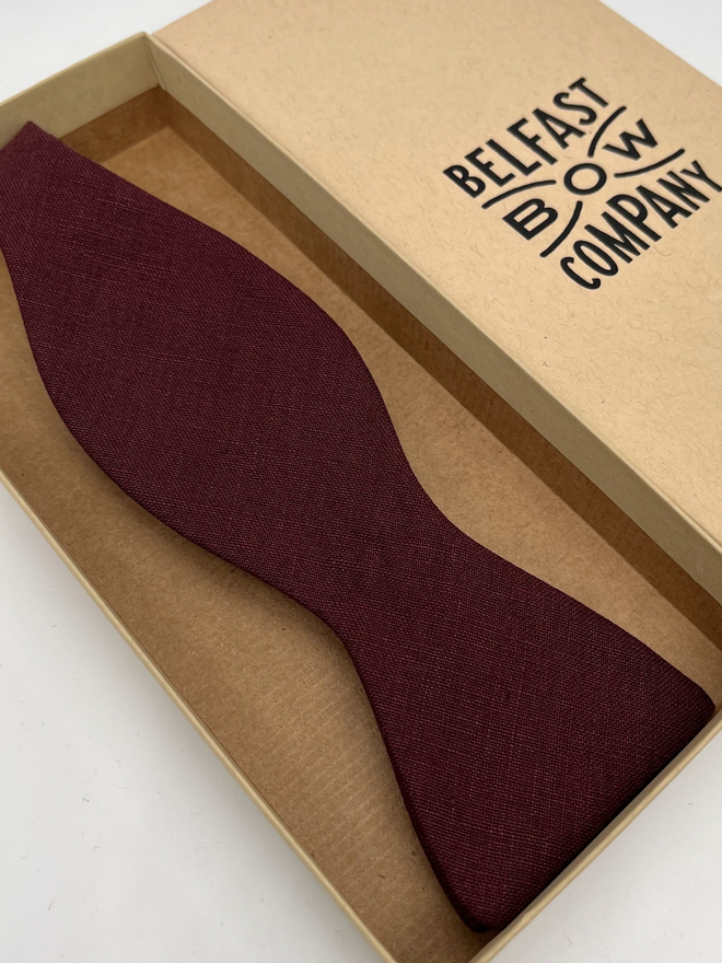 Burgundy Irish Linen Self-Tie handmade by the Belfast Bow Company