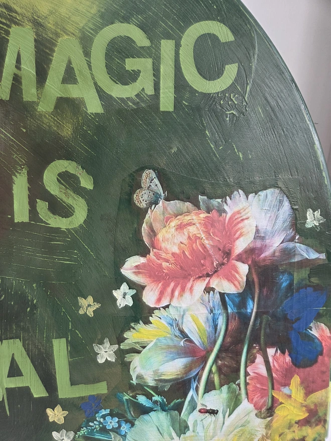 A magical unicorn art panel made from a reclaimed table-top