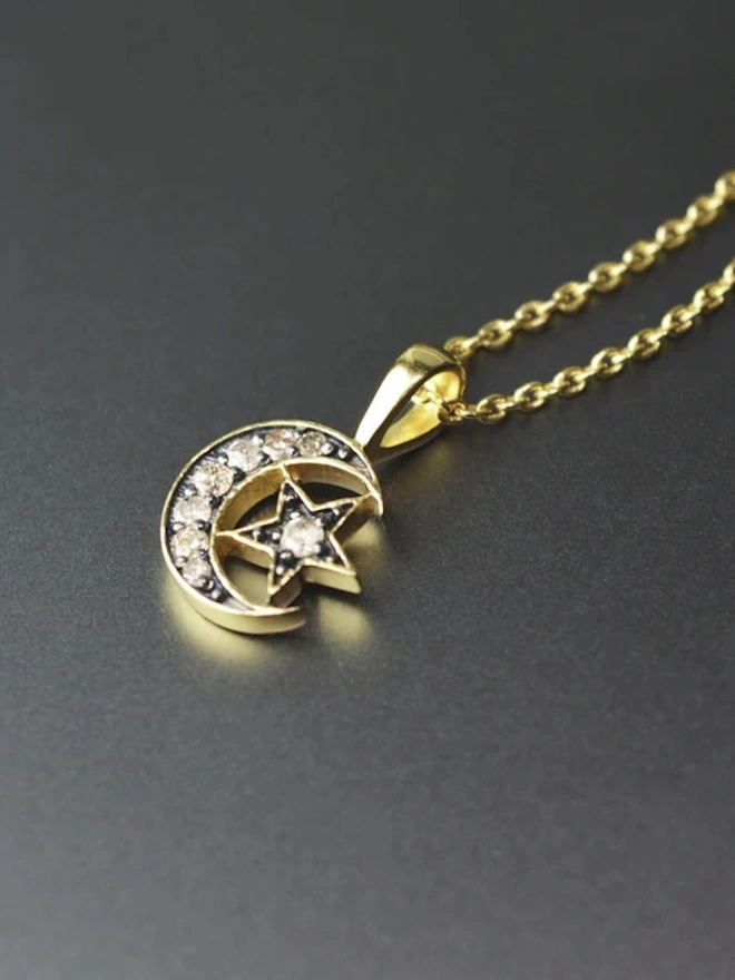 Stevie Diamond Moon and Star Pendant on chain