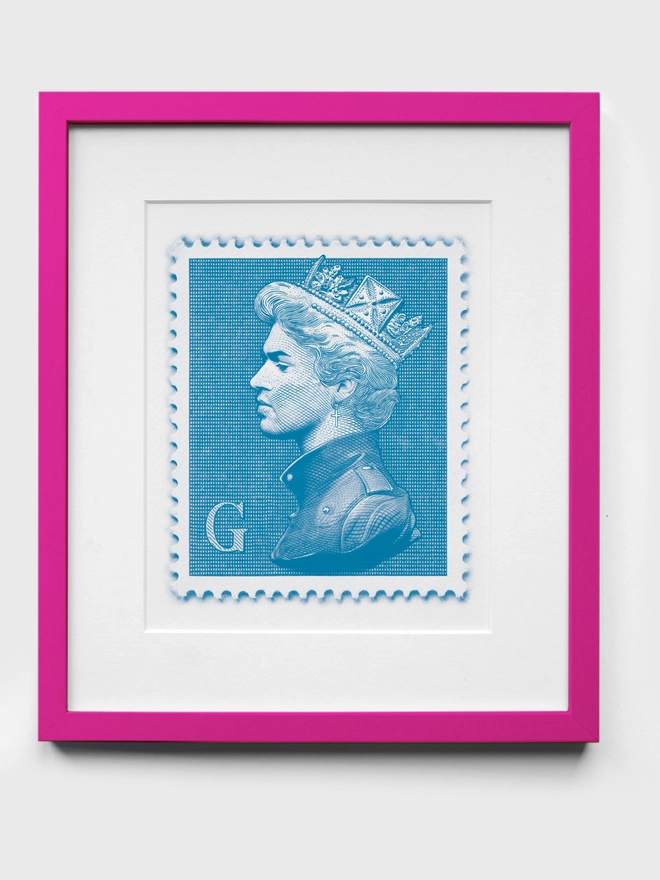 George Michael Blue Stamp - Neon Pink Frame
