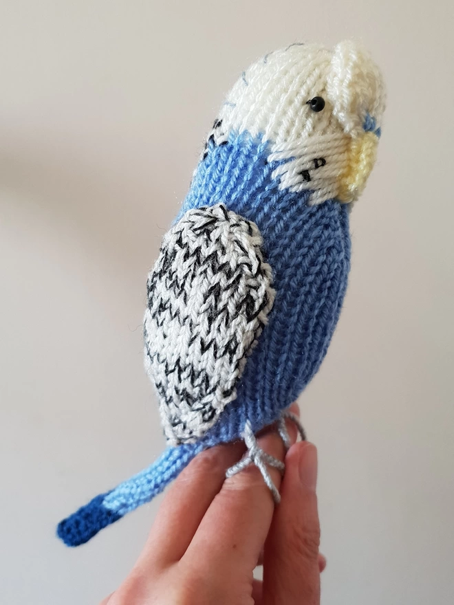 knit a cute budgie toy from a fun knit kit