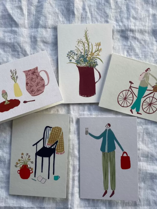 joyful, illustrated mini greetings cards 