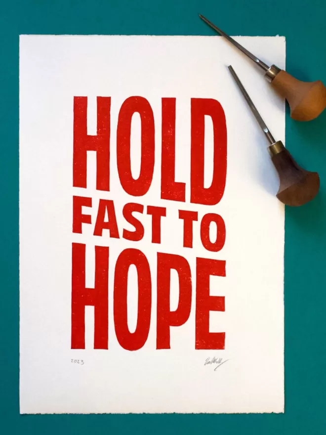 Hold Fast To Hope Red Text White Background