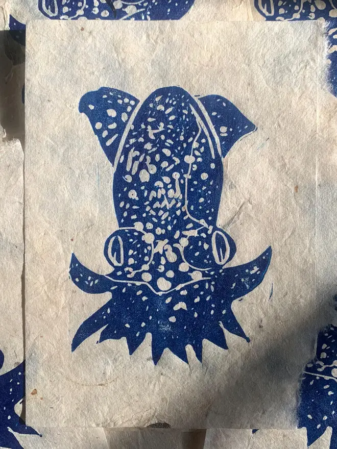 Lino Print Dumbo Octopus On Handmade Paper