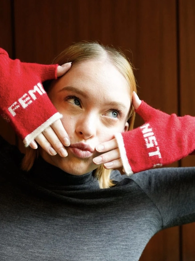 "Feminist" Fingerless Gloves 