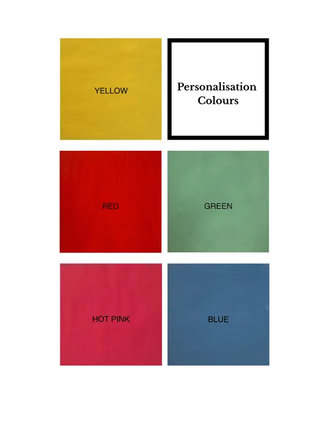 digital swatch of 5 paint colours with labels for reference