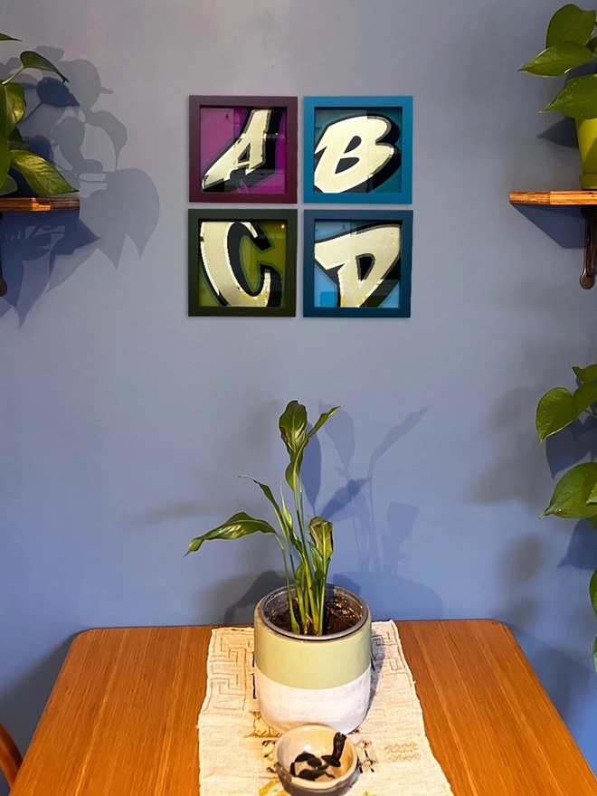 Gold leaf letters framed