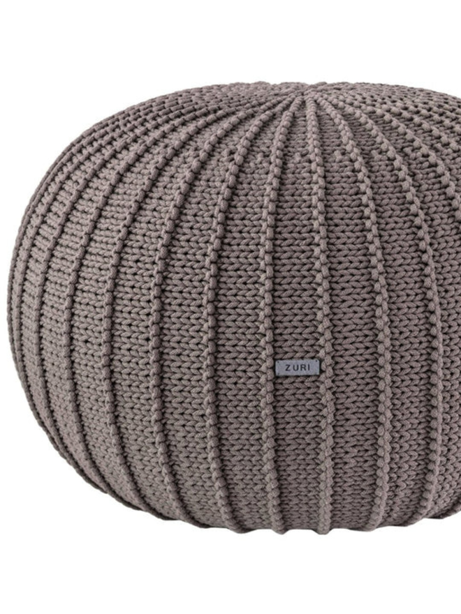 Zuri House. Large mocha knitted pouffe