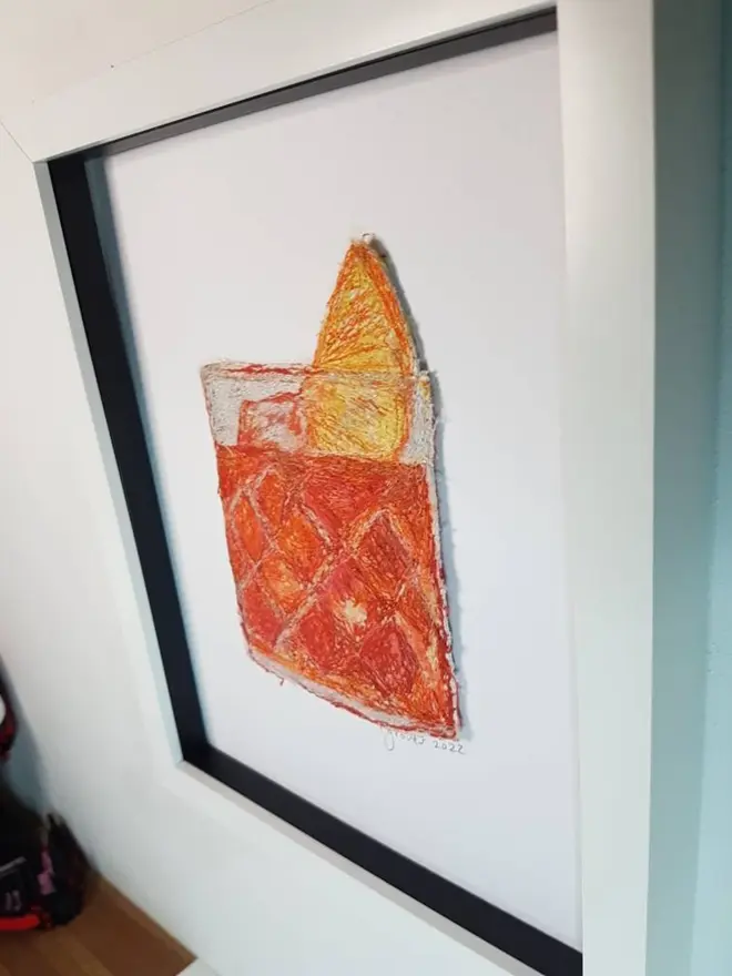 Negroni Cocktail Embroidery Wall Art