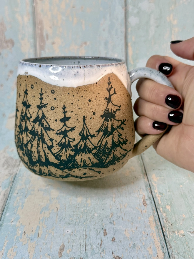 Handmade Black & White Christmas Tree Mug 