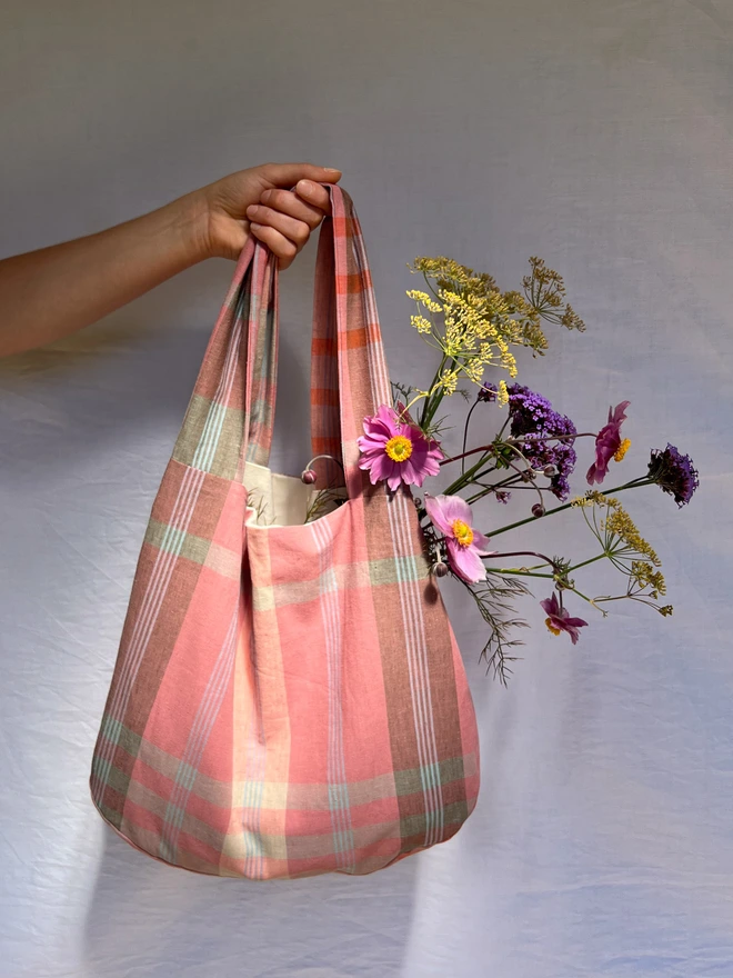 handmade tote bag for women with flowers