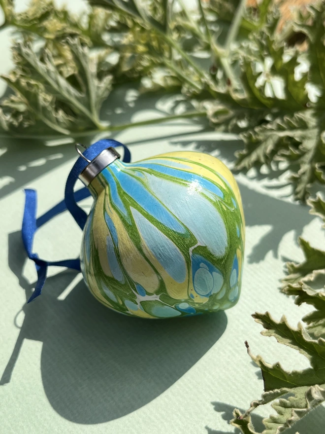 Hand-marbled tapered Christmas bauble