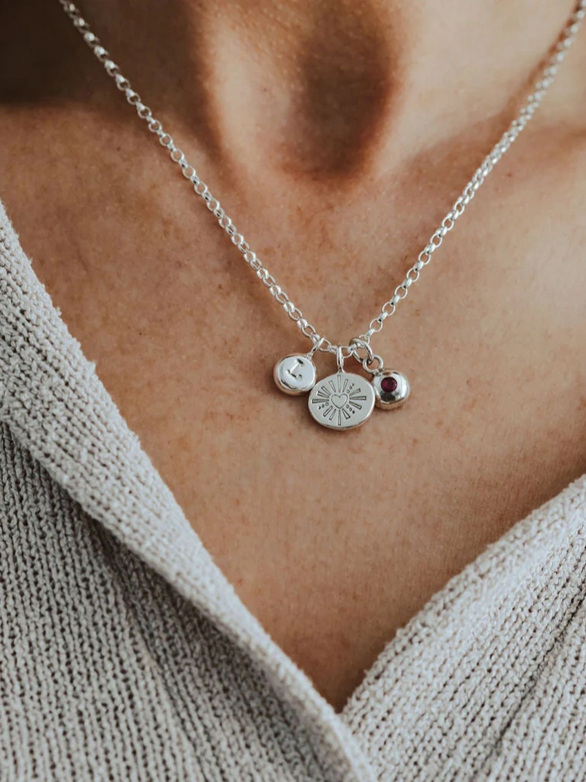 Silver Darling Heart Pebble Necklace 