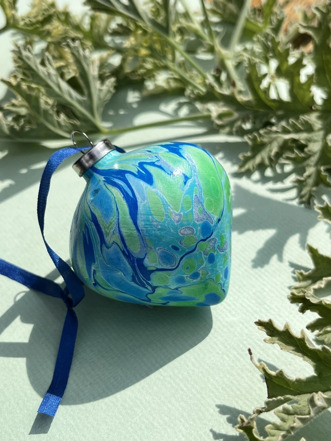 Hand-marbled tapered Christmas bauble