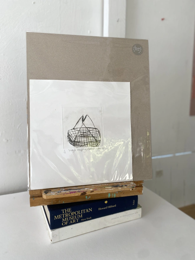 'Vintage Shopping Basket' Drypoint Print by Samantha Barnes
