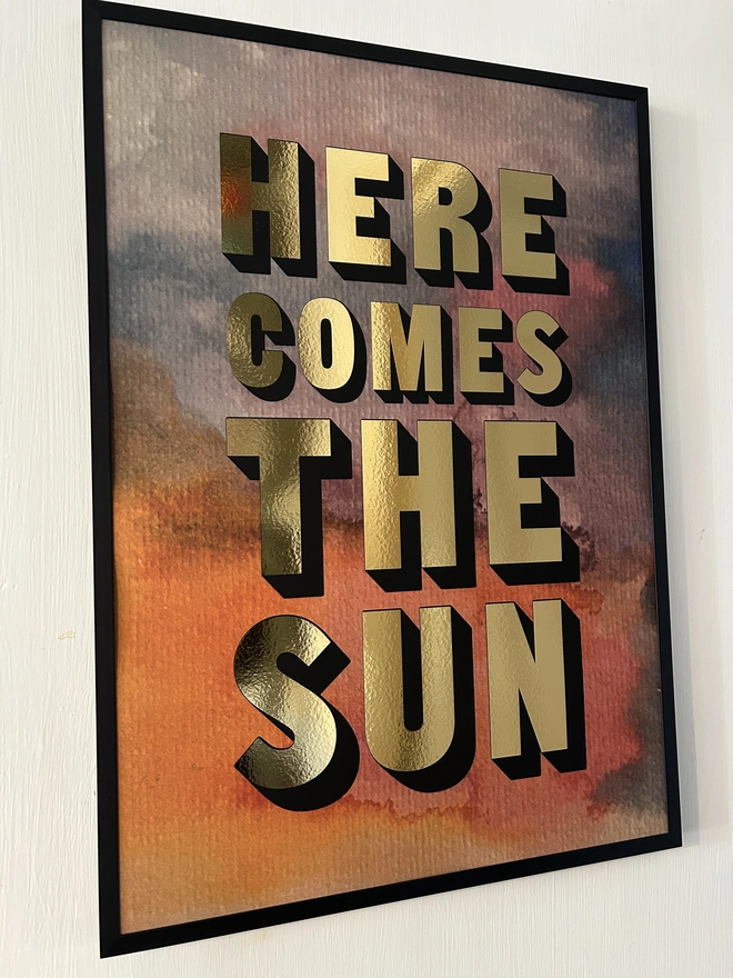 here comes the sun gold foil print watercolour background
