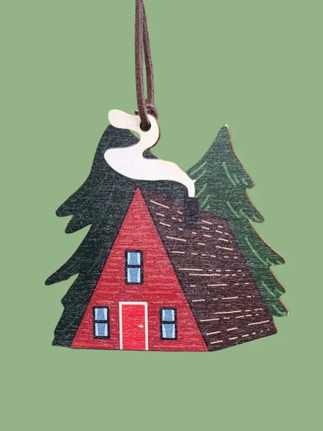 red cabin wooden Christmas decoration