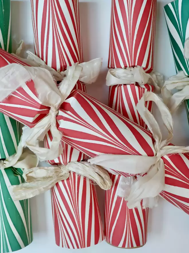 Red and Green, Candy Cane Christmas Crackers Fill Your Own Holly & Co
