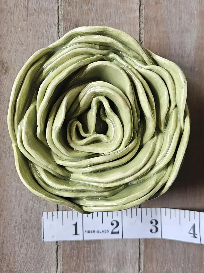 sage olive dusty green ceramic flower for wall art decor handmade pottery 