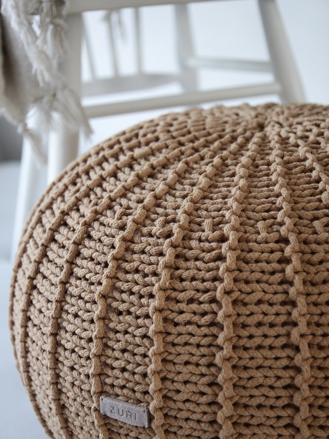 toffee knitted pouffe