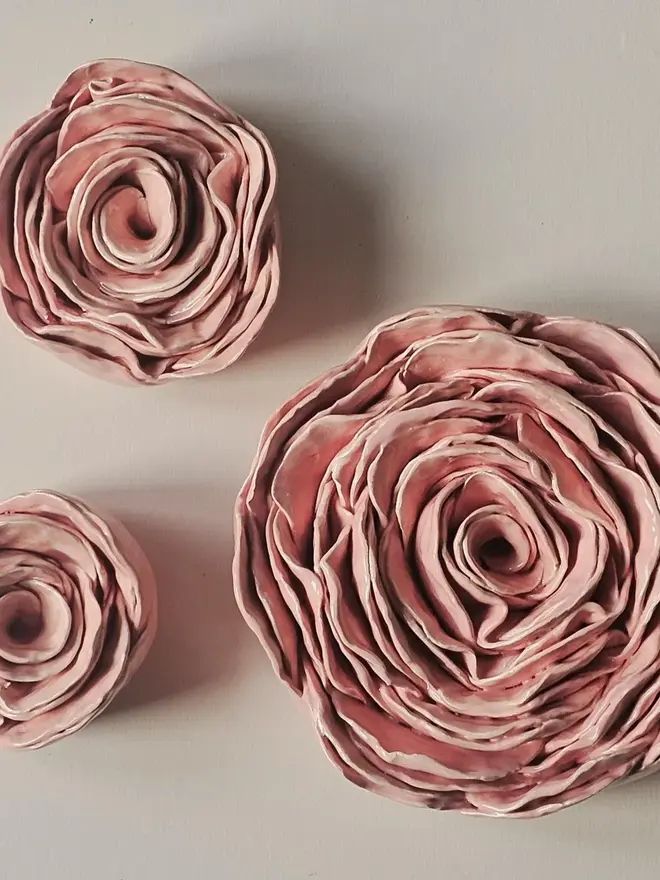 peach ceramic rose flower pottery wall decor 3d sculpture floral art 