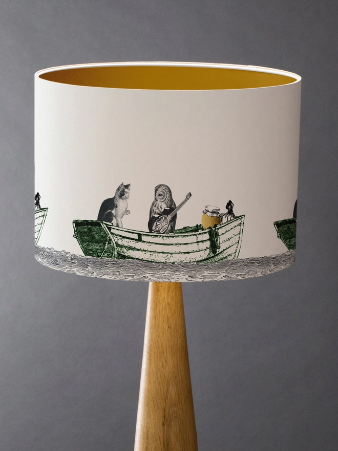Drum Lampshade featuring the Owl and the Pussycat with a Gold inner 