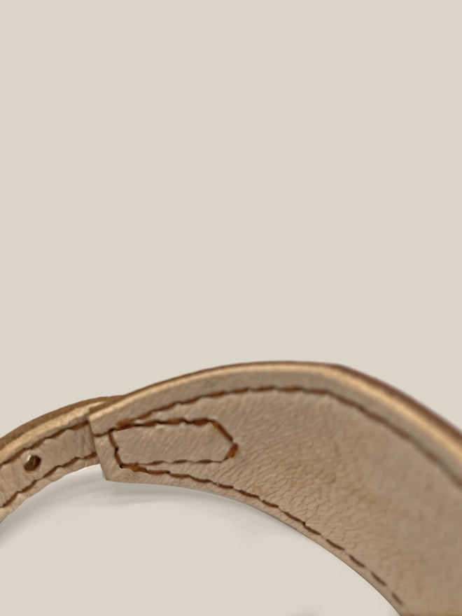 close up of stitching on sighthound leather collar
