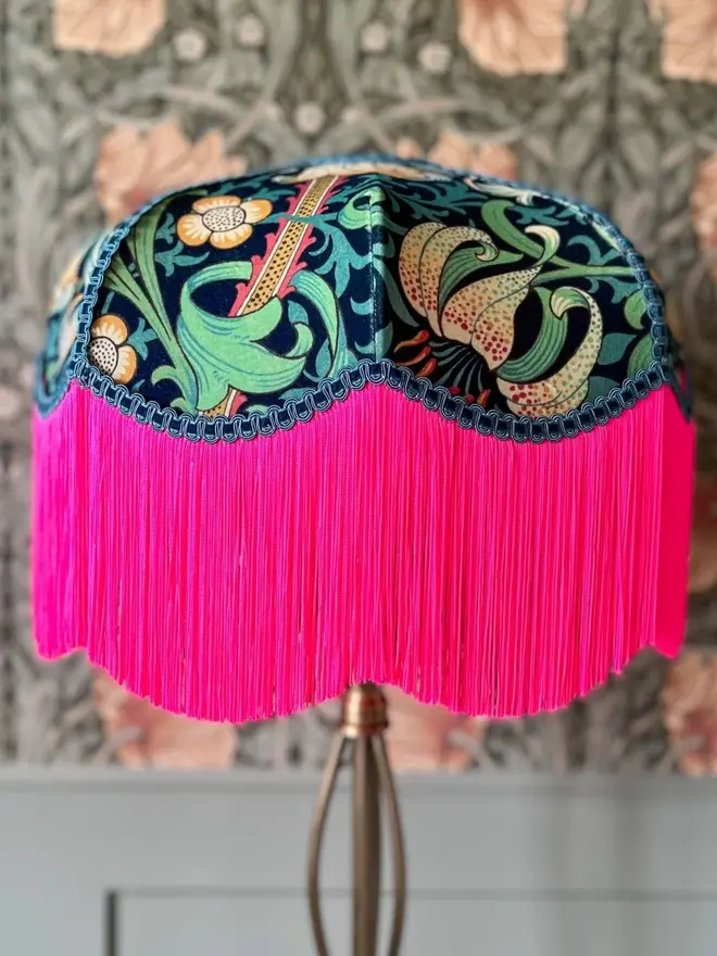 William Morris Golden Lily Fringed Lampshade (Galactic Ink)