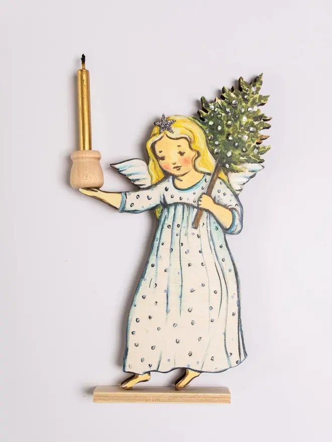 The Wishing Angel ~ Small Wooden Candle Holder 2