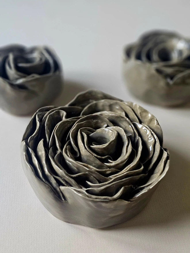 dark green glazed handmade ceramic roses