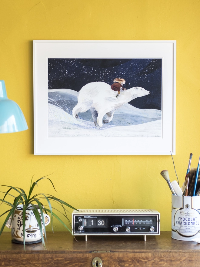 Polar Bear Night Ride Illustration Print