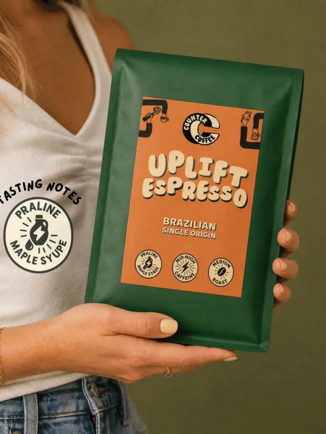 Uplift Espresso. A bag of coffee beans from Counter Coffee.