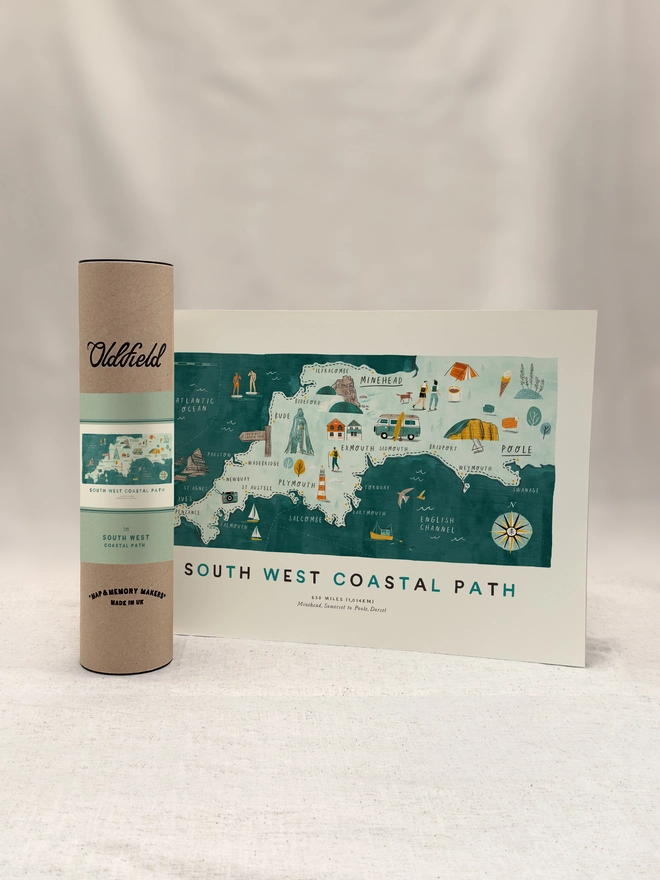 South West Coastal Path Print with tube packaging
