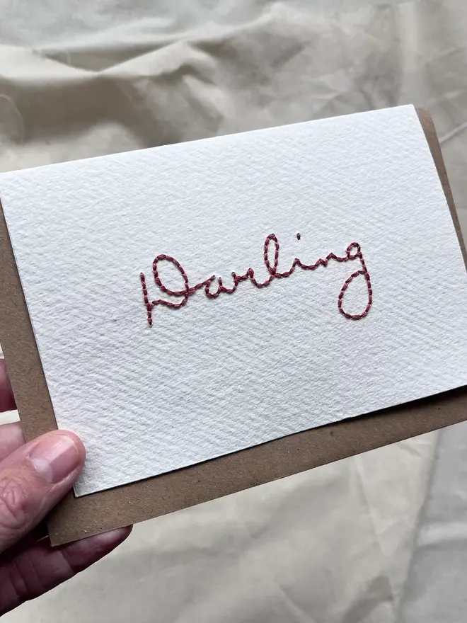 Hand Embroidered ‘Darling’ Card 