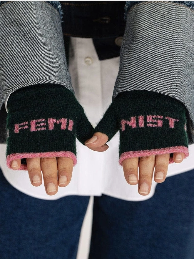 "Feminist" Fingerless Gloves 