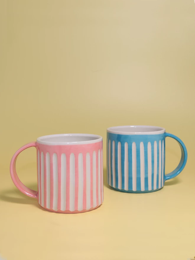 Painted pink stripe ceramic mug