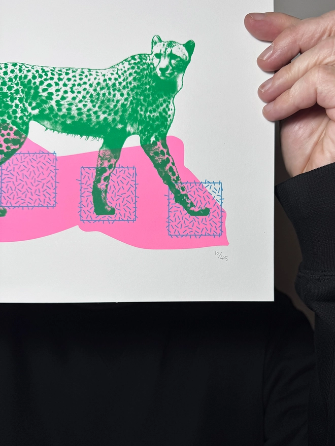 Techno Cheetah – Screen Printed Poster - Small A4 Size - hand numbered
