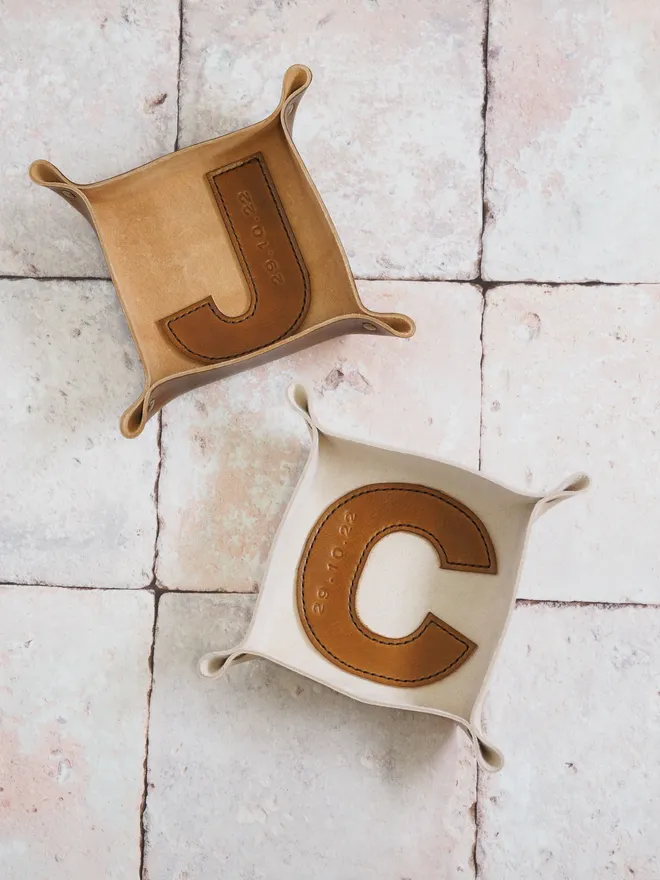 J and C large letter personalised leather dishes