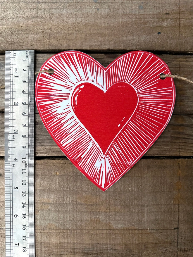 Love Heart Garland Hand Printed Linocut Bunting Decoration