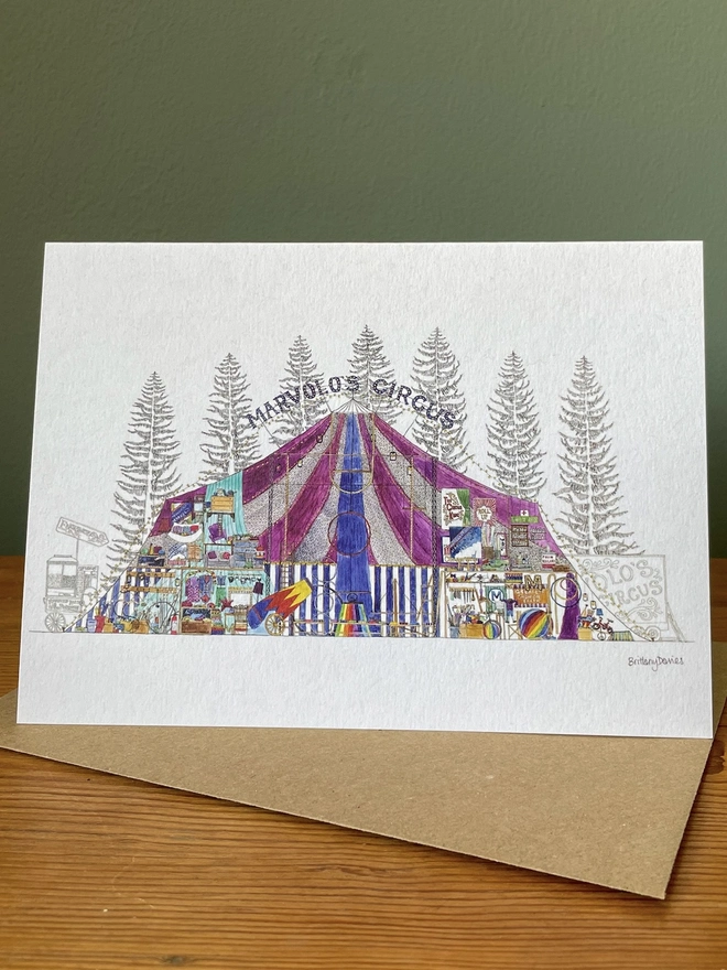 Hand-Drawn Watercolour Vintage Circus Card 