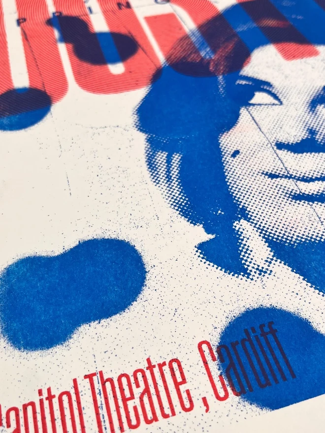 'Dusty Springfield' Handmade Risograph Gig Poster, zoomed in. 