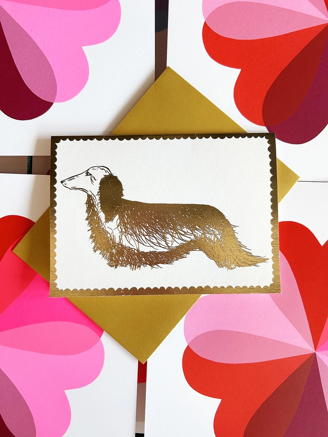 Long Hair Dachshund sausage Dog, Gold, Card, Hannah Carvell
