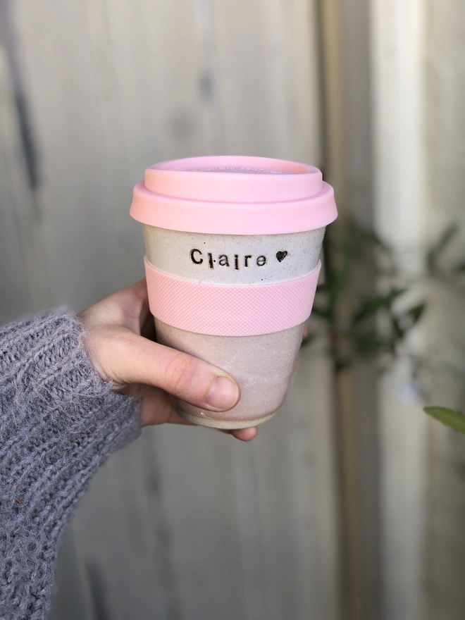 pink personalised ceramic travel mug