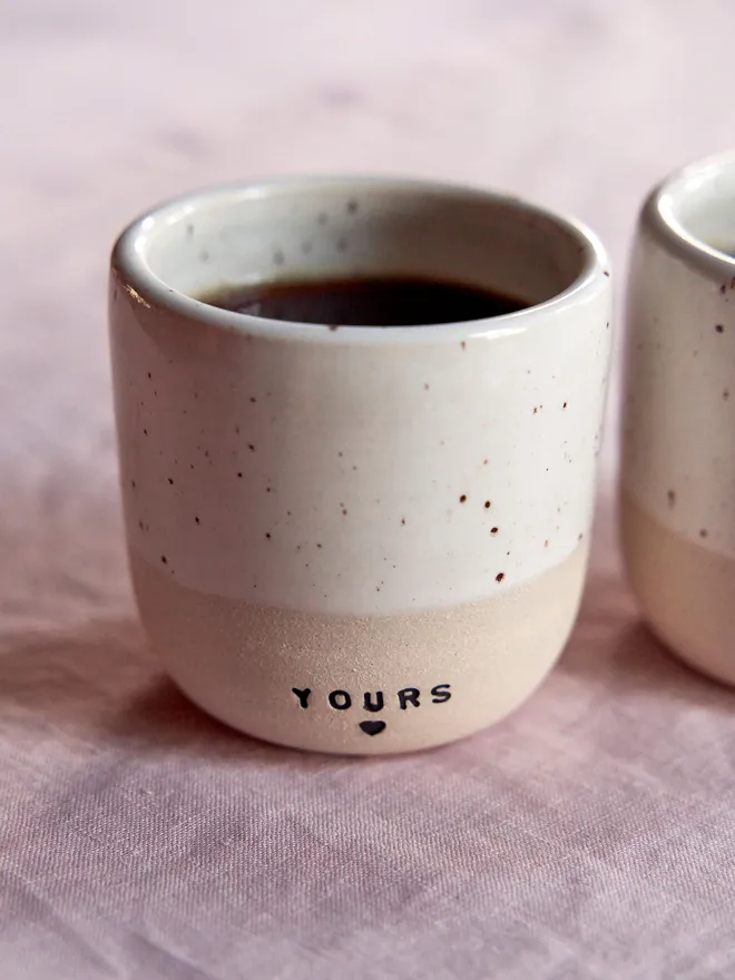 Mine and yours ceramic travel coffee cup