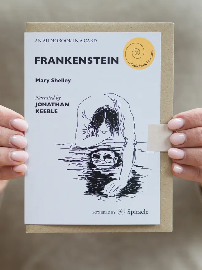 Frankenstein By Mary Shelley Audiobook In A Card, being held. 