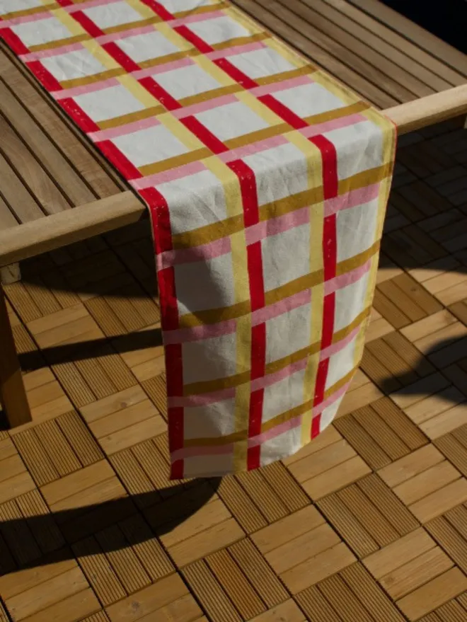 Red, Yellow, Brown, Pink Gingham Table runner 