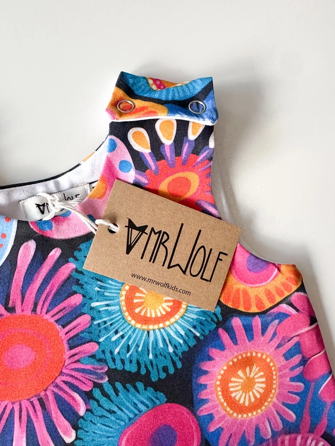 Mega flowers baby romper, fun baby clothes, flowers, bright colourful